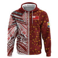 Tonga Language Week Zip Hoodie Ngatu Pattern and Tongan Alphabet LT03 Zip Hoodie Red - Polynesian Pride