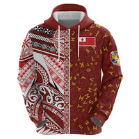 Tonga Language Week Zip Hoodie Ngatu Pattern and Tongan Alphabet LT03 - Polynesian Pride