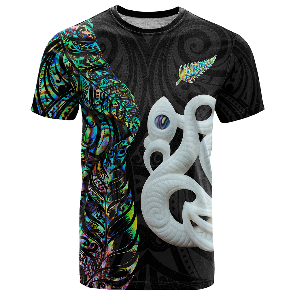 New Zealand T Shirt Silver Fern and Manaia with Papua Shell Maori Tribal LT03 White - Polynesian Pride