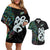 Custom New Zealand Couples Matching Off Shoulder Short Dress and Hawaiian Shirt Silver Fern and Manaia with Papua Shell Maori Tribal LT03 White - Polynesian Pride