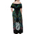 Custom New Zealand Off Shoulder Maxi Dress Silver Fern and Manaia with Papua Shell Maori Tribal LT03 - Polynesian Pride