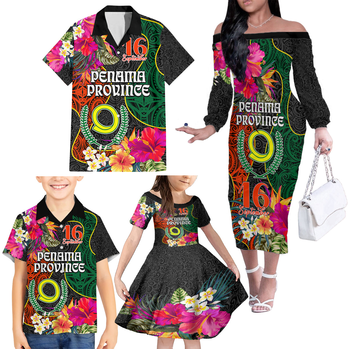 Penama Day Family Matching Off Shoulder Long Sleeve Dress and Hawaiian Shirt Proud To Be A Ni-Van Beauty Pacific Flower LT03 Black - Polynesian Pride