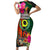 Penama Day Short Sleeve Bodycon Dress Proud To Be A Ni-Van Beauty Pacific Flower LT03 Long Dress Black - Polynesian Pride