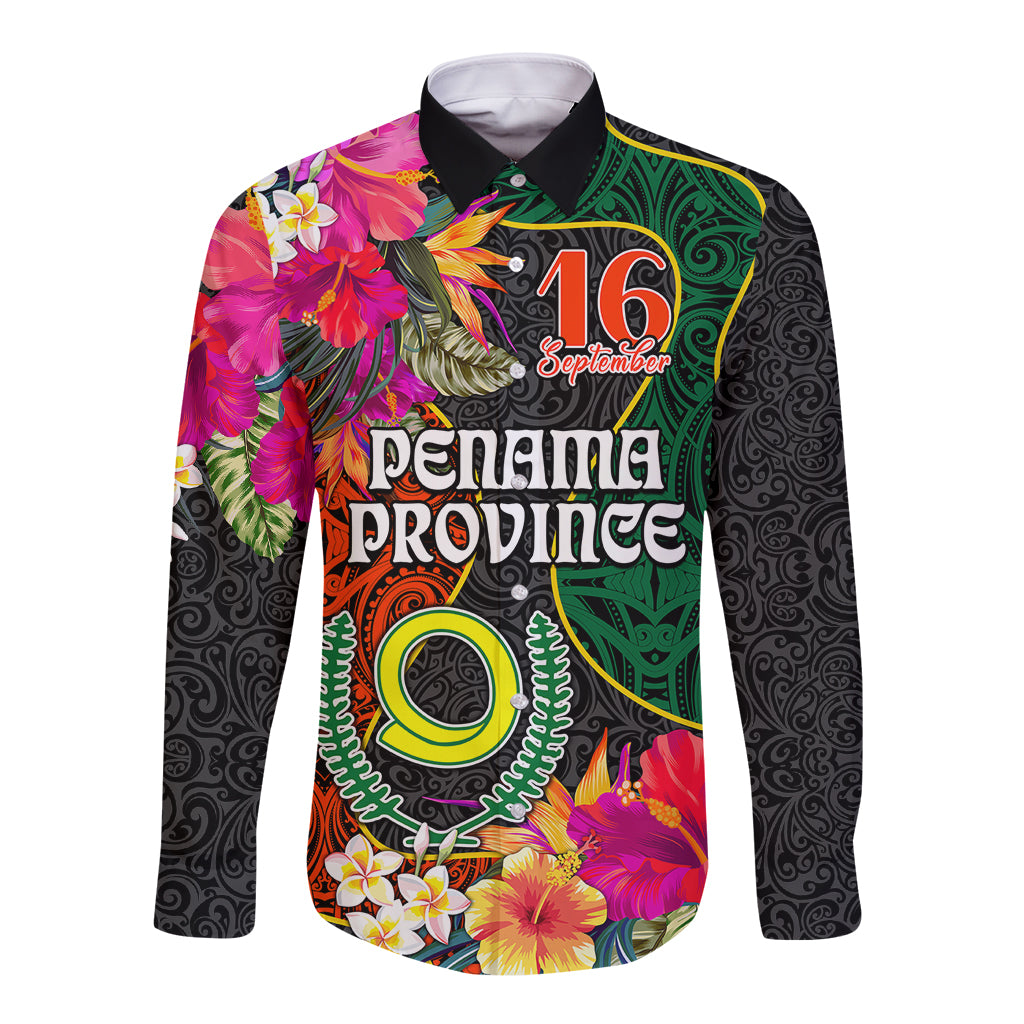 Personalised Penama Day Long Sleeve Button Shirt Proud To Be A Ni-Van Beauty Pacific Flower LT03 Unisex Black - Polynesian Pride