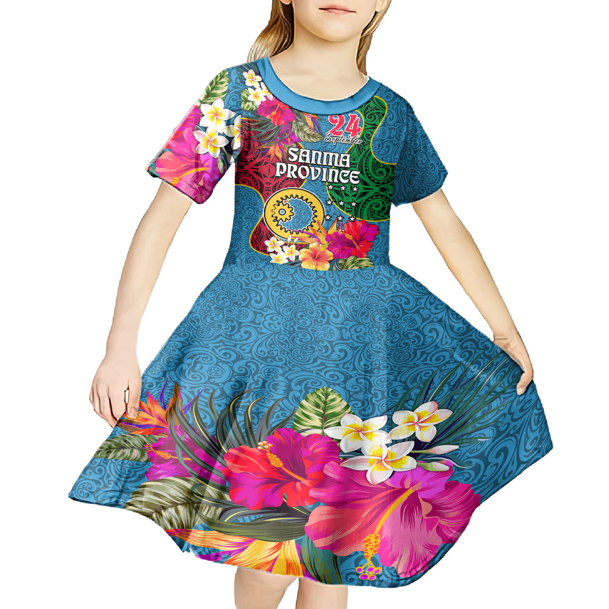 Personalised Sanma Day Kid Short Sleeve Dress Proud To Be A Ni-Van Beauty Pacific Flower LT03 - Polynesian Pride