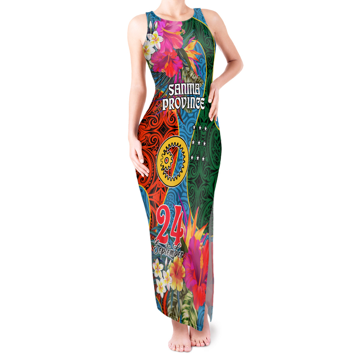 Personalised Sanma Day Tank Maxi Dress Proud To Be A Ni-Van Beauty Pacific Flower LT03 Women Blue - Polynesian Pride