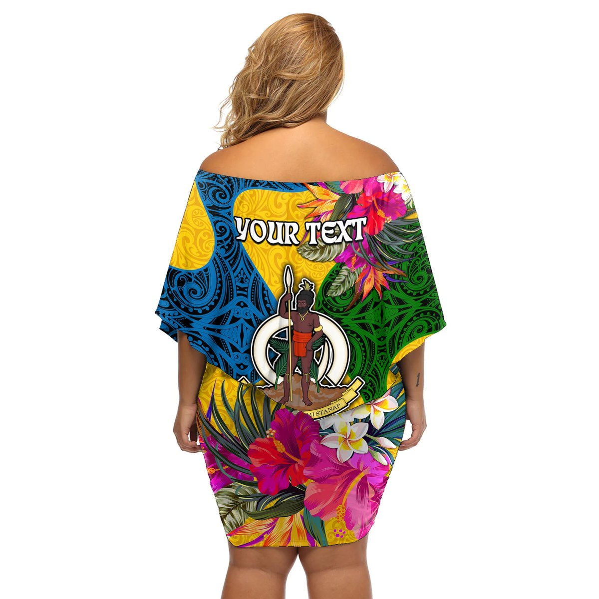 Personalised Malampa Day Off Shoulder Short Dress Proud To Be A Ni-Van Beauty Pacific Flower LT03 - Polynesian Pride