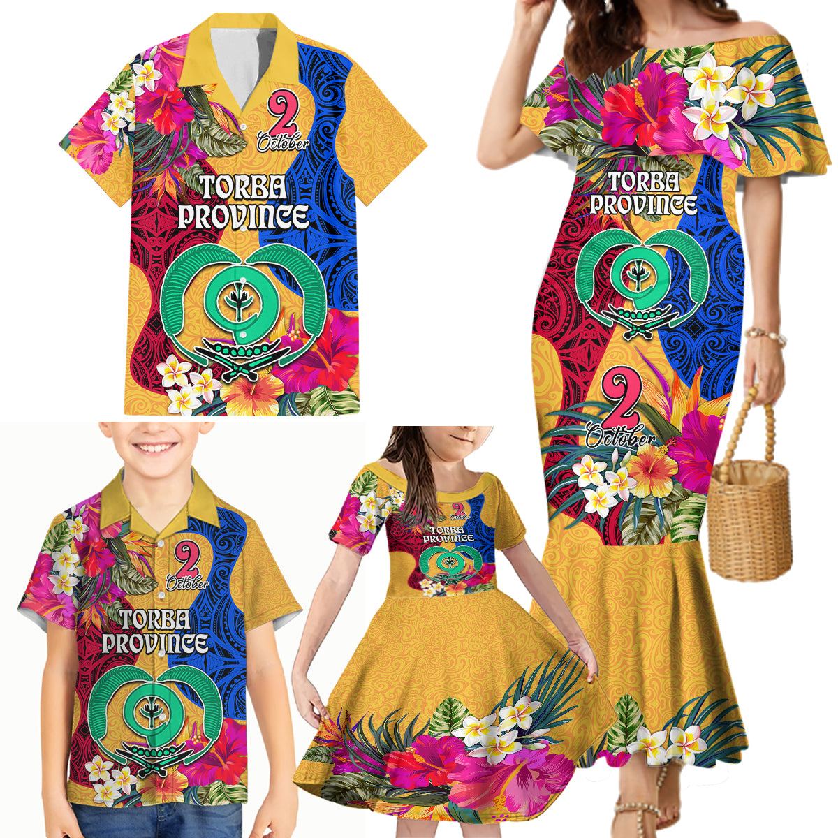 Personalised Torba Day Family Matching Mermaid Dress and Hawaiian Shirt Proud To Be A Ni-Van Beauty Pacific Flower LT03 Yellow - Polynesian Pride