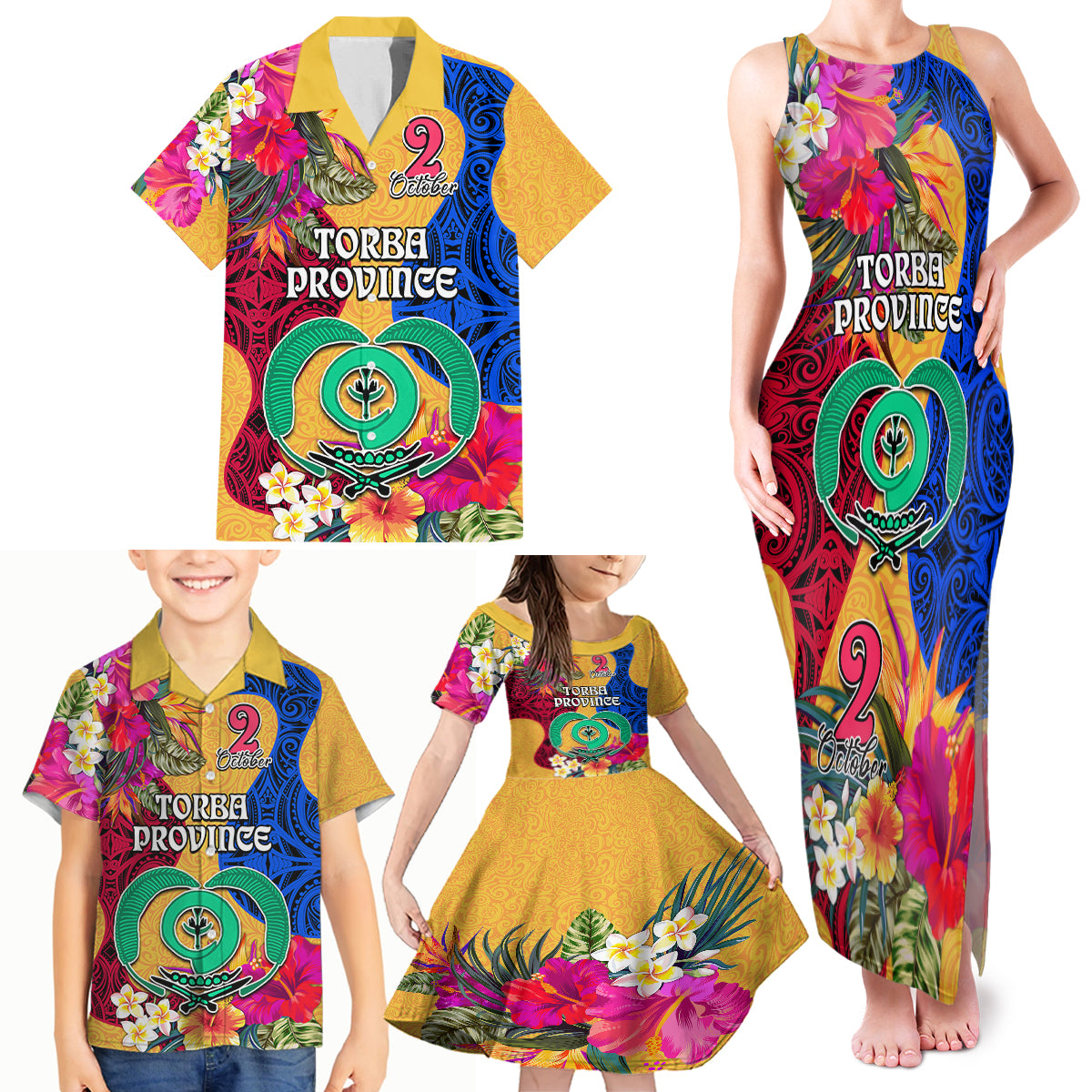 Personalised Torba Day Family Matching Tank Maxi Dress and Hawaiian Shirt Proud To Be A Ni-Van Beauty Pacific Flower LT03 Yellow - Polynesian Pride