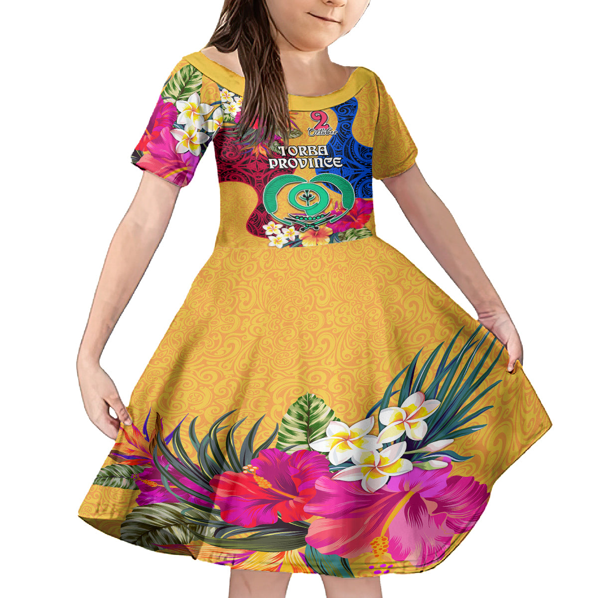Personalised Torba Day Kid Short Sleeve Dress Proud To Be A Ni-Van Beauty Pacific Flower LT03 KID Yellow - Polynesian Pride
