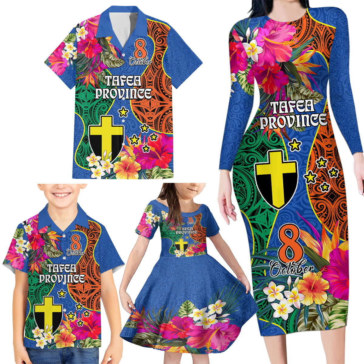 Tafea Day Family Matching Long Sleeve Bodycon Dress and Hawaiian Shirt Proud To Be A Ni-Van Beauty Pacific Flower LT03 Blue - Polynesian Pride