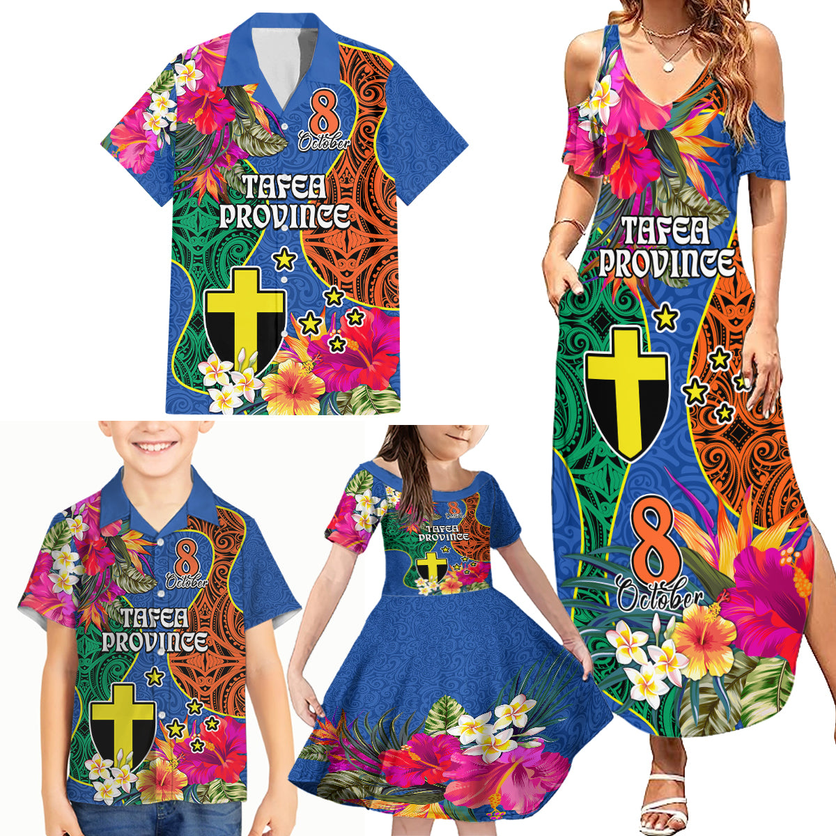 Personalised Tafea Day Family Matching Summer Maxi Dress and Hawaiian Shirt Proud To Be A Ni-Van Beauty Pacific Flower LT03 Blue - Polynesian Pride