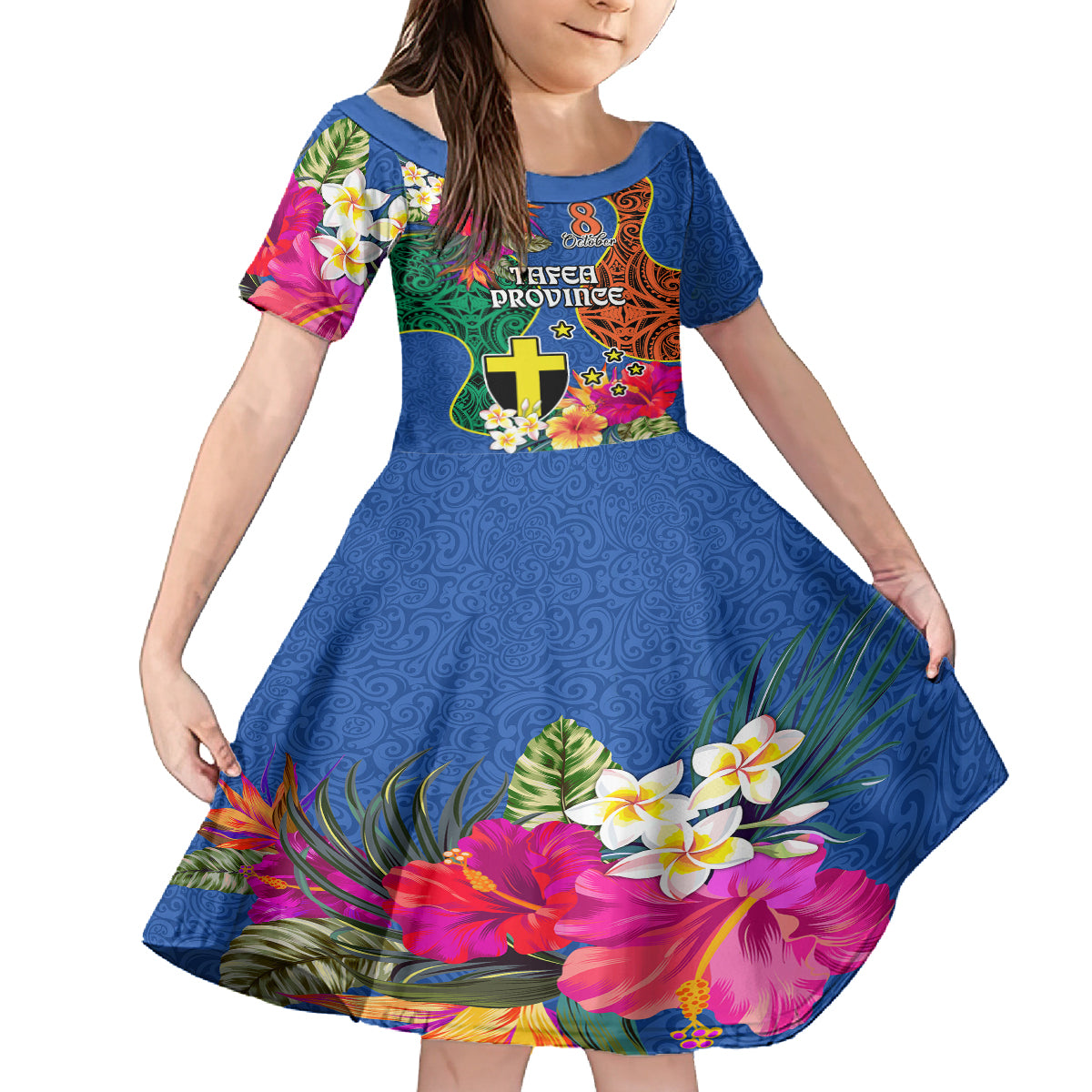 Personalised Tafea Day Kid Short Sleeve Dress Proud To Be A Ni-Van Beauty Pacific Flower LT03 KID Blue - Polynesian Pride