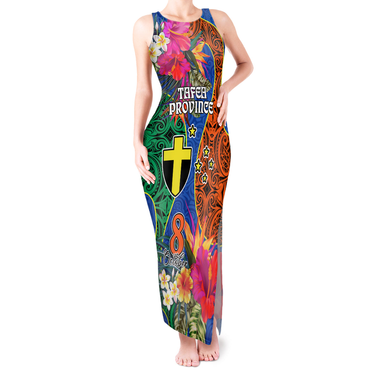 Personalised Tafea Day Tank Maxi Dress Proud To Be A Ni-Van Beauty Pacific Flower LT03 Women Blue - Polynesian Pride