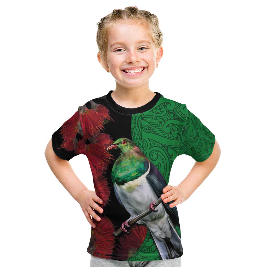 New Zealand Kereru And Pohutukawa Kid T Shirt Maori Tribal Tattoo