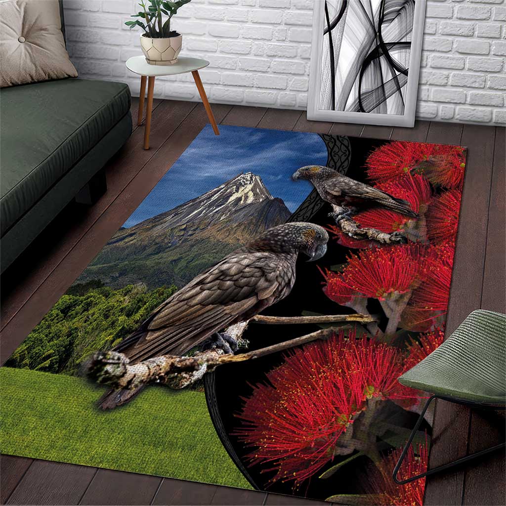 New Zealand Kea And Pohutukawa Area Rug With The Mountain Landscape