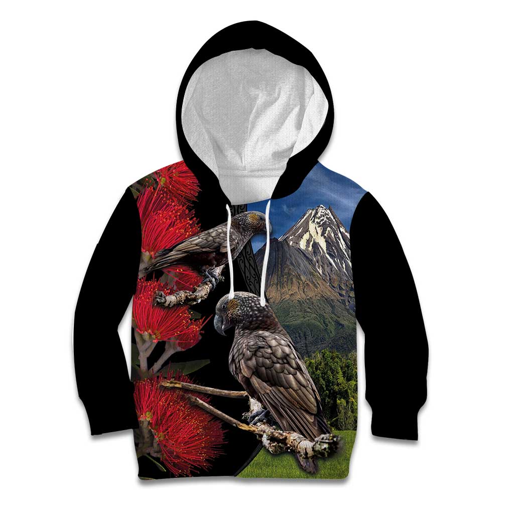 New Zealand Kea And Pohutukawa Kid Hoodie With The Mountain Landscape