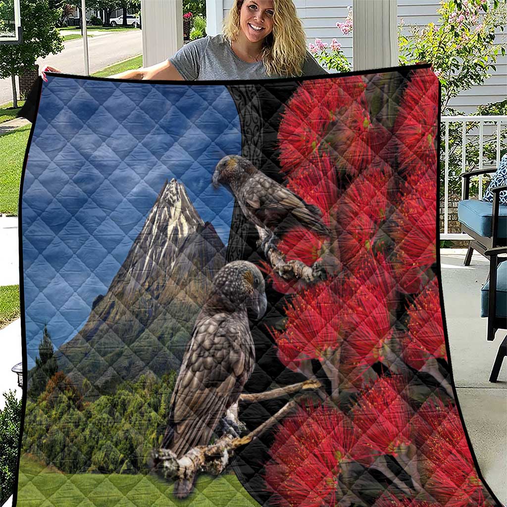 New Zealand Kea And Pohutukawa Quilt With The Mountain Landscape