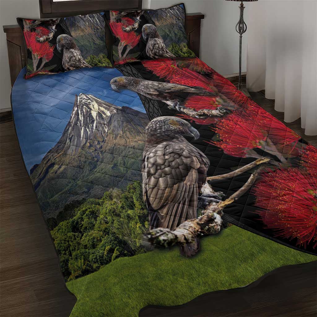 New Zealand Kea And Pohutukawa Quilt Bed Set With The Mountain Landscape