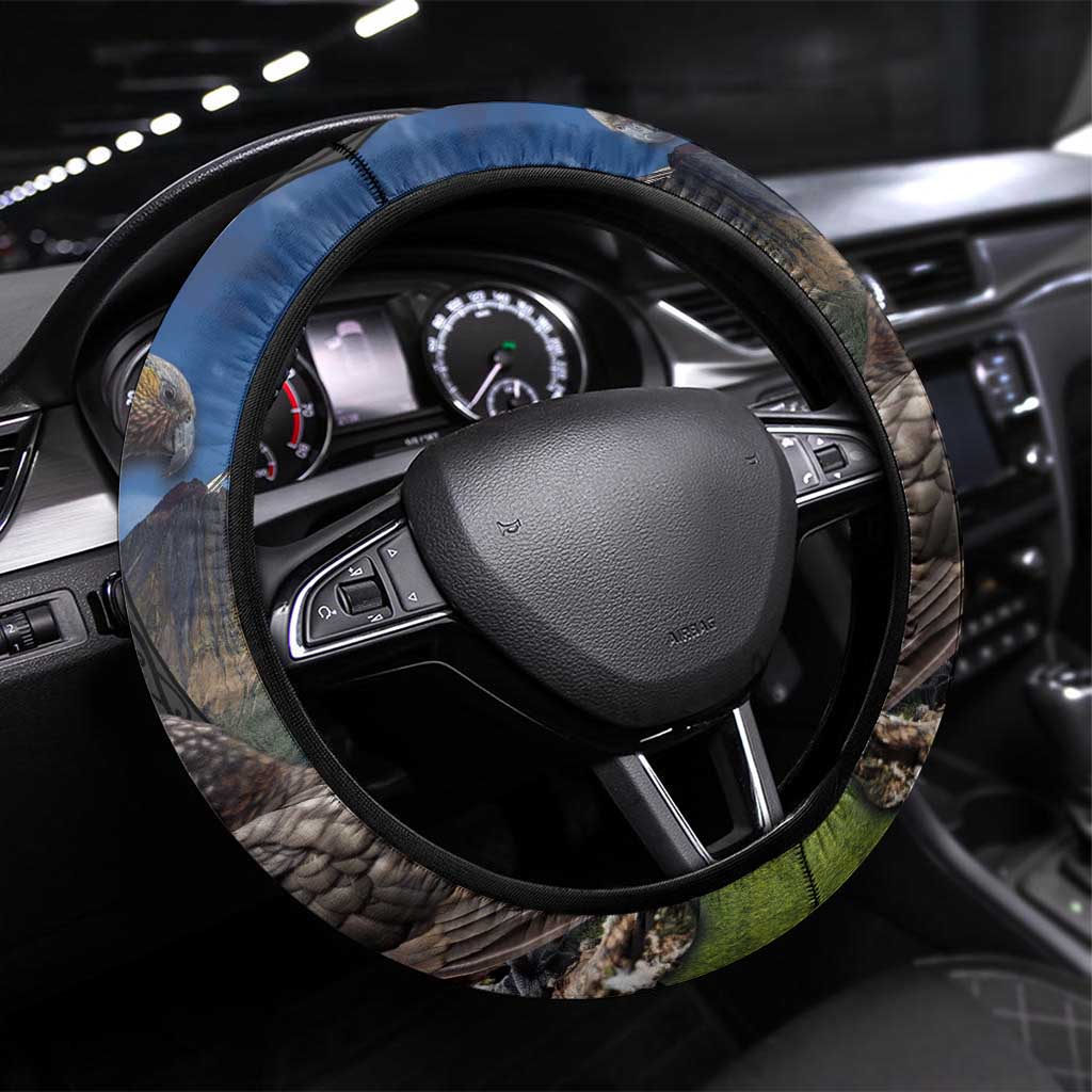 New Zealand Kea And Pohutukawa Steering Wheel Cover With The Mountain Landscape