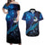 New Zealand Tui Bird Couples Matching Off Shoulder Maxi Dress and Hawaiian Shirt The Pleiades Star Cluster and Koru Tribal Tattoo Galaxy Vibe