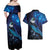 New Zealand Tui Bird Couples Matching Off Shoulder Maxi Dress and Hawaiian Shirt The Pleiades Star Cluster and Koru Tribal Tattoo Galaxy Vibe