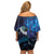 New Zealand Tui Bird Family Matching Off Shoulder Short Dress and Hawaiian Shirt The Pleiades Star Cluster and Koru Tribal Tattoo Galaxy Vibe