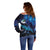 New Zealand Tui Bird Off Shoulder Sweater The Pleiades Star Cluster and Koru Tribal Tattoo Galaxy Vibe