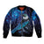 New Zealand Tui Bird Sleeve Zip Bomber Jacket The Pleiades Star Cluster and Koru Tribal Tattoo Galaxy Vibe