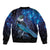 New Zealand Tui Bird Sleeve Zip Bomber Jacket The Pleiades Star Cluster and Koru Tribal Tattoo Galaxy Vibe