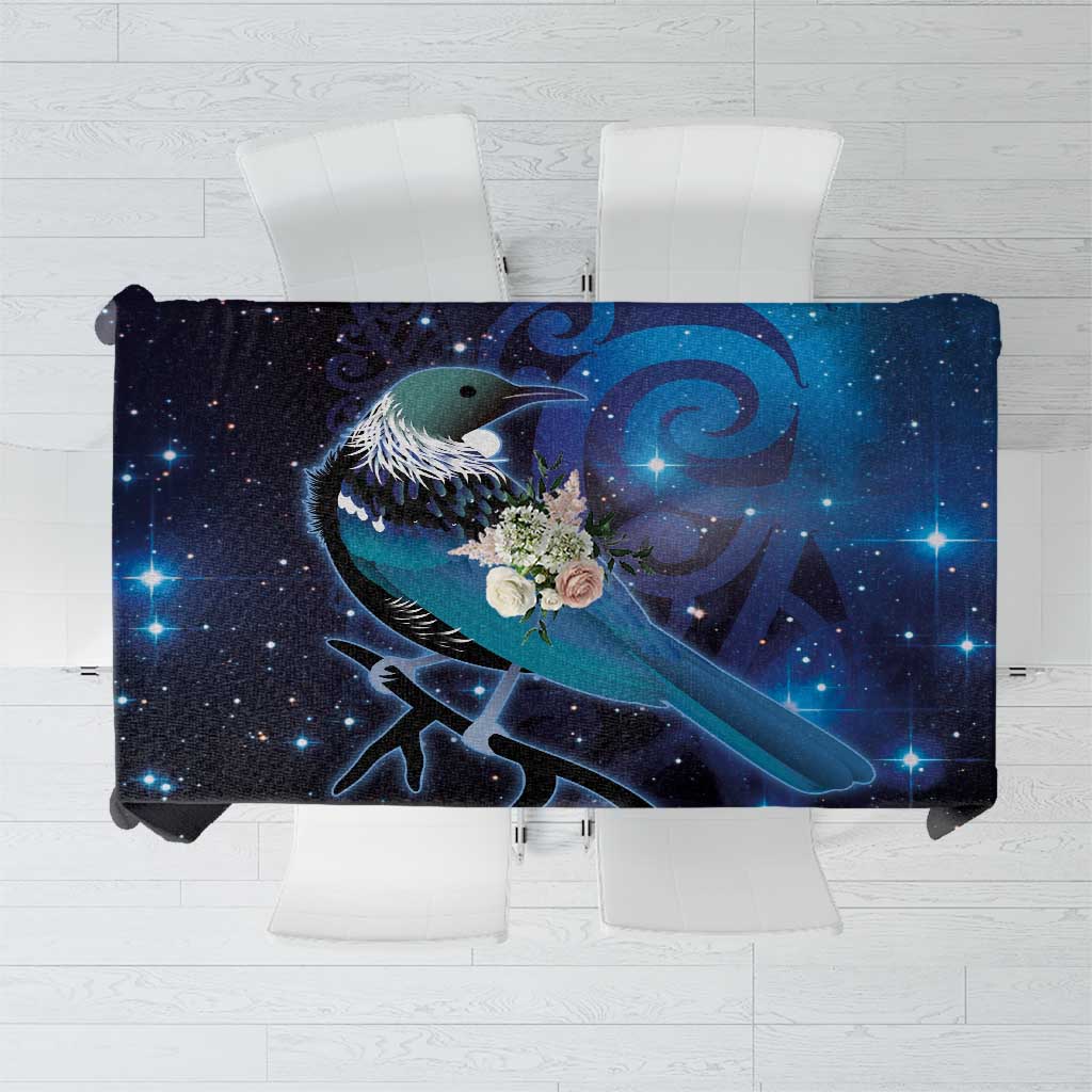 New Zealand Tui Bird Tablecloth The Pleiades Star Cluster and Koru Tribal Tattoo Galaxy Vibe