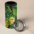 New Zealand Kākāpō 4 in 1 Can Cooler Tumbler Silver Fern with Close up of Green Fern Leaves and Maori Tattoo