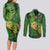 New Zealand Kākāpō Couples Matching Long Sleeve Bodycon Dress and Long Sleeve Button Shirt Silver Fern with Close up of Green Fern Leaves and Maori Tattoo