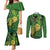 New Zealand Kākāpō Couples Matching Mermaid Dress and Long Sleeve Button Shirt Silver Fern with Close up of Green Fern Leaves and Maori Tattoo