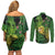 New Zealand Kākāpō Couples Matching Off Shoulder Short Dress and Long Sleeve Button Shirt Silver Fern with Close up of Green Fern Leaves and Maori Tattoo