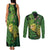 New Zealand Kākāpō Couples Matching Tank Maxi Dress and Long Sleeve Button Shirt Silver Fern with Close up of Green Fern Leaves and Maori Tattoo