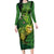 New Zealand Kākāpō Family Matching Long Sleeve Bodycon Dress and Hawaiian Shirt Silver Fern with Close up of Green Fern Leaves and Maori Tattoo