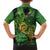 New Zealand Kākāpō Family Matching Off The Shoulder Long Sleeve Dress and Hawaiian Shirt Silver Fern with Close up of Green Fern Leaves and Maori Tattoo