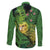 New Zealand Kākāpō Family Matching Off The Shoulder Long Sleeve Dress and Hawaiian Shirt Silver Fern with Close up of Green Fern Leaves and Maori Tattoo