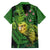 New Zealand Kākāpō Family Matching Off Shoulder Short Dress and Hawaiian Shirt Silver Fern with Close up of Green Fern Leaves and Maori Tattoo