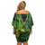 New Zealand Kākāpō Family Matching Off Shoulder Short Dress and Hawaiian Shirt Silver Fern with Close up of Green Fern Leaves and Maori Tattoo