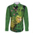 New Zealand Kākāpō Long Sleeve Button Shirt Silver Fern with Close up of Green Fern Leaves and Maori Tattoo