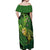 New Zealand Kākāpō Off Shoulder Maxi Dress Silver Fern with Close up of Green Fern Leaves and Maori Tattoo