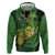 New Zealand Kākāpō Zip Hoodie Silver Fern with Close up of Green Fern Leaves and Maori Tattoo