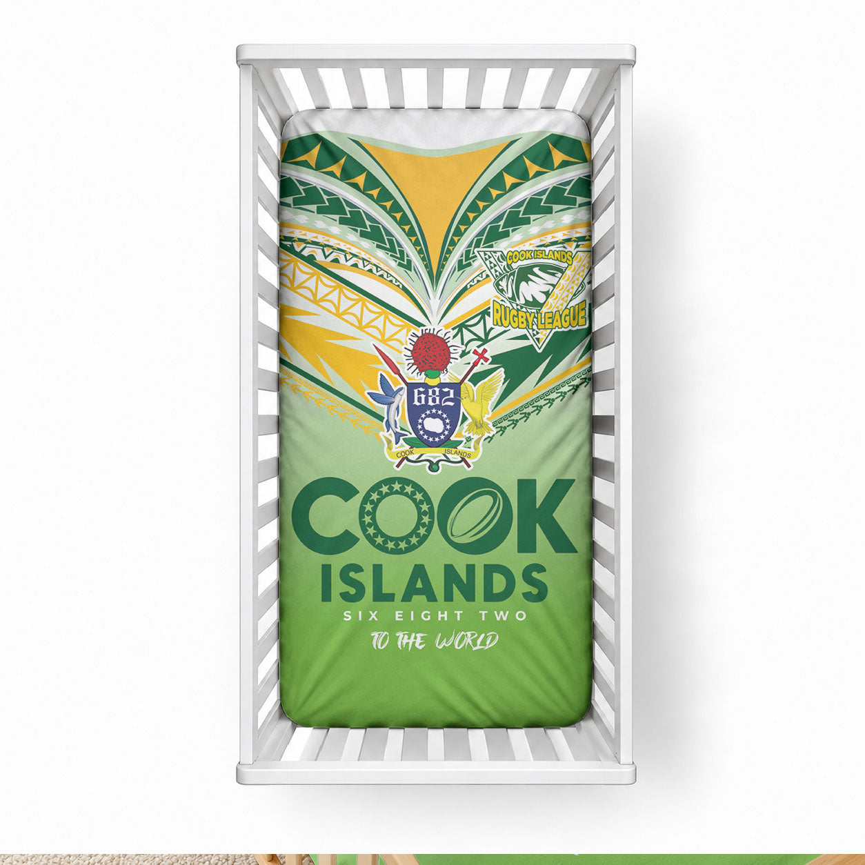 Cook Islands Rugby Baby Bed Cover Six Eight Two to The World - Tatau Tribal Motif LT03 28 × 52 in Multicolor - Polynesian Pride