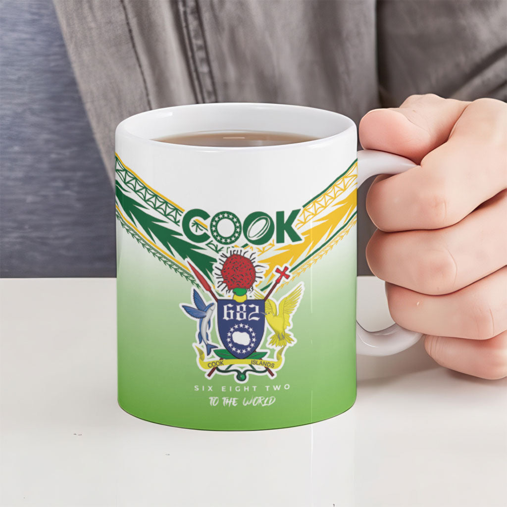 Cook Islands Rugby Ceramic Mug Six Eight Two to The World - Tatau Tribal Motif LT03 - Polynesian Pride