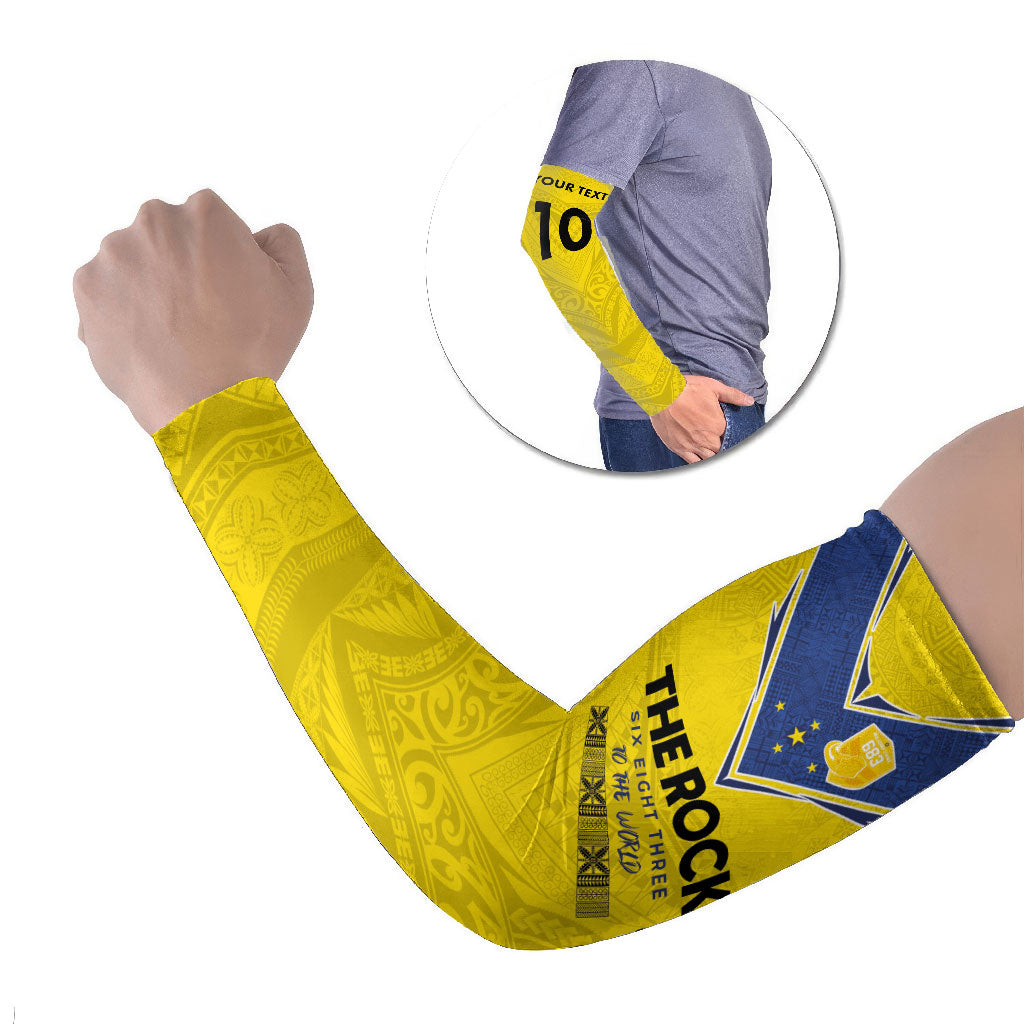 Niue Rugby Custom Arm Sleeves Six Eight Three to The World - Hiapo Tribal Motif LT03 Set of 2 Multicolor - Polynesian Pride
