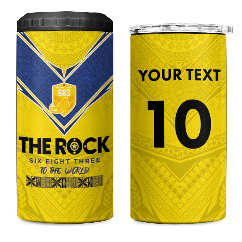 Niue Rugby Custom 4 in 1 Can Cooler Tumbler Six Eight Three to The World - Hiapo Tribal Motif LT03 One Size: 16 oz Multicolor - Polynesian Pride