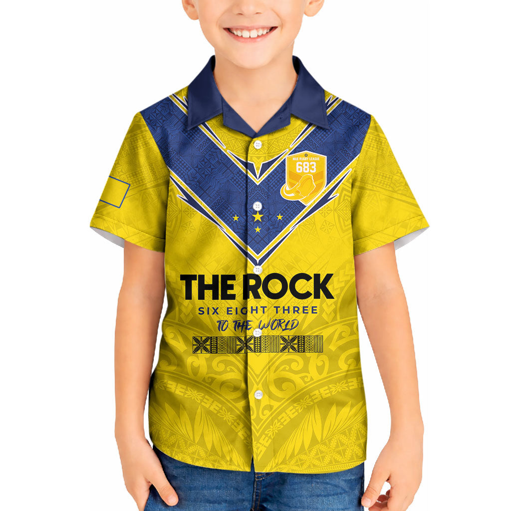 Niue Rugby Custom Kid Hawaiian Shirt Six Eight Three to The World - Hiapo Tribal Motif LT03 Kid Multicolor - Polynesian Pride