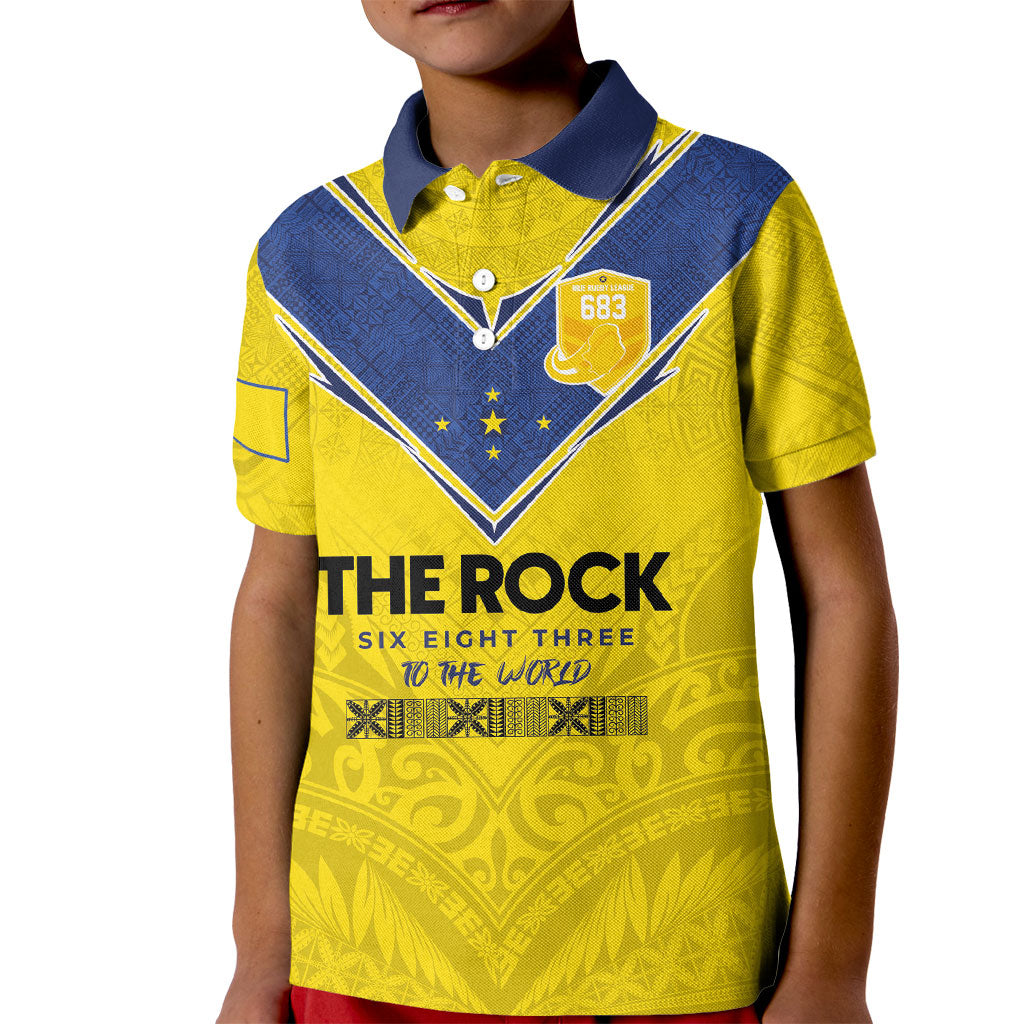 Niue Rugby Custom Kid Polo Shirt Six Eight Three to The World - Hiapo Tribal Motif